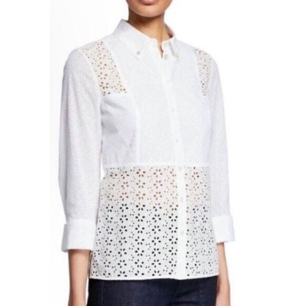 Tory Burch White Eyelet Button-Down Shirt